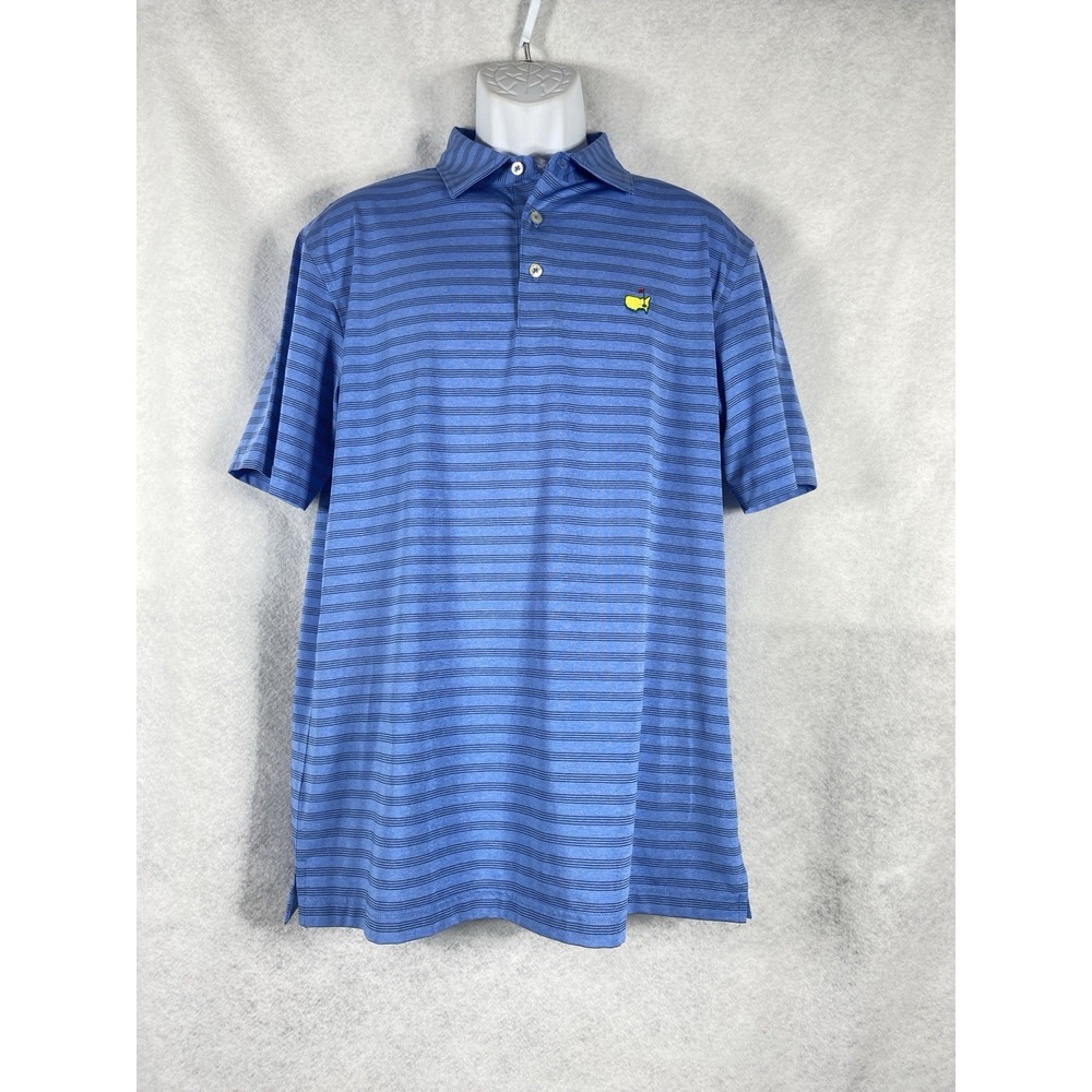 Masters Tech Polo Shirt Mens Medium Blue Short Sleeve Masters Logo Striped Golf